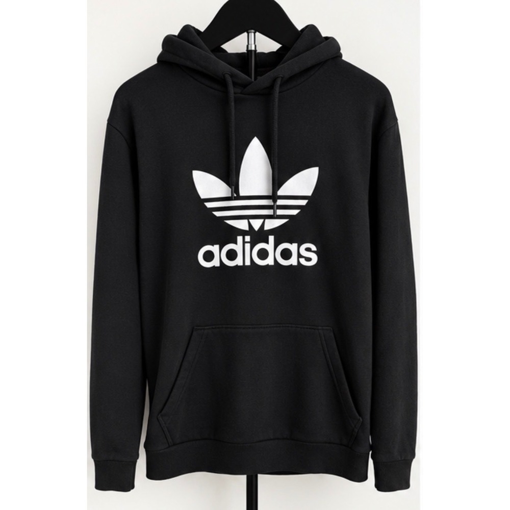 Adidas Originals Mens Trefoil Hoodie Black White Pullover Sweatshirt Size M